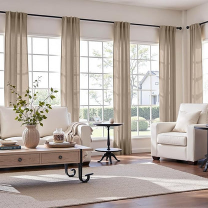 jinchan Linen Blend Curtains 90 inch Length 2 Panels - Image 2