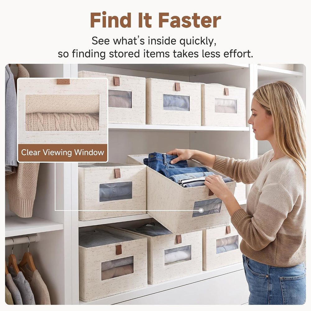 StorageWorks Basics Closet Storage Bins with Clear Window, 4-Pack, Beige