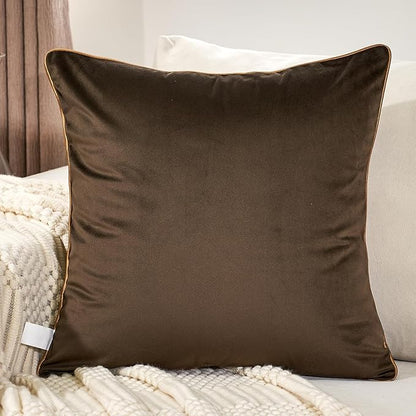 Aeckself Dark Brown Gold Plaid Geometric Throw Pillow Covers 18x18 Inch - Image 2