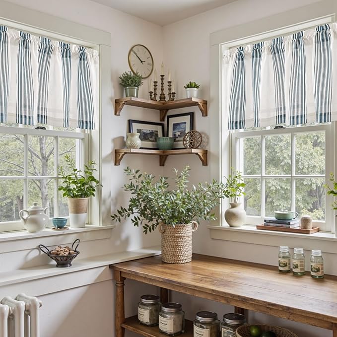 jinchan Striped Linen Valance Curtain 16 Inch Vertical Striped Valance - Image 4