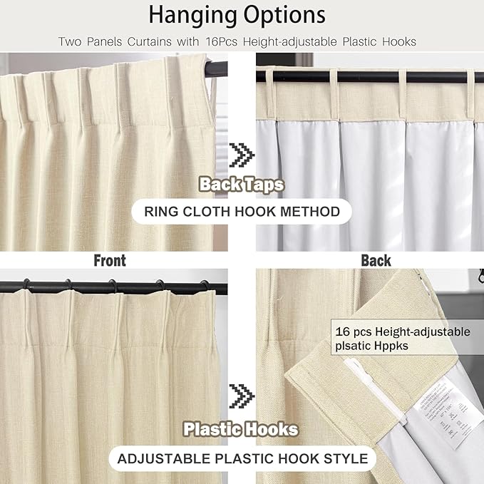 IVAPUPU Cream Beige Pinch Pleated Full Blackout Linen Curtains - Image 3