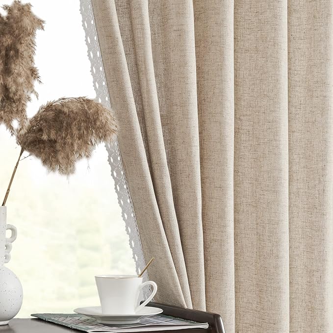 jinchan Linen Curtains for Living Room Bedroom Light Filtering Semi Sheer - Image 9