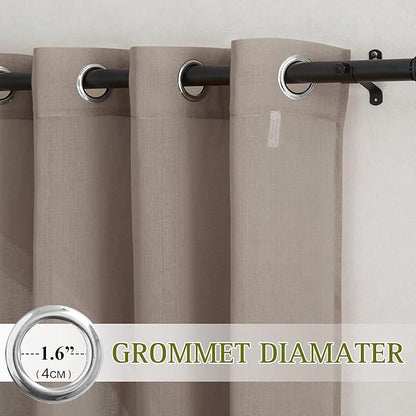 NICETOWN Linen Flax Semi Sheer Curtains 72" Length, Grommet Top Bedroom Window - Image 3