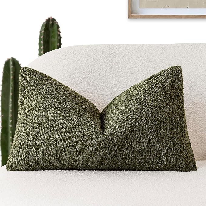 Foindtower Decorative Textured Boucle Throw Pillow Covers Accent Solid Lumbar by Foindtower