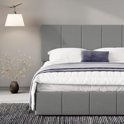 allewie full size dutch velvet upholstered platform bed, front angle view