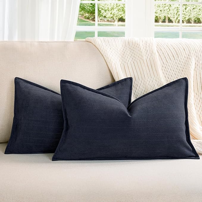 ZWJD Navy12x20 Pillow Covers Set of 2 Chenille Throw Pillow Covers by ZWJD