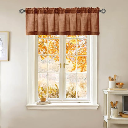 Linen Valance for Windows 2 Panels, Terracotta Rod Pocket Light Filtering Semi - Image 2