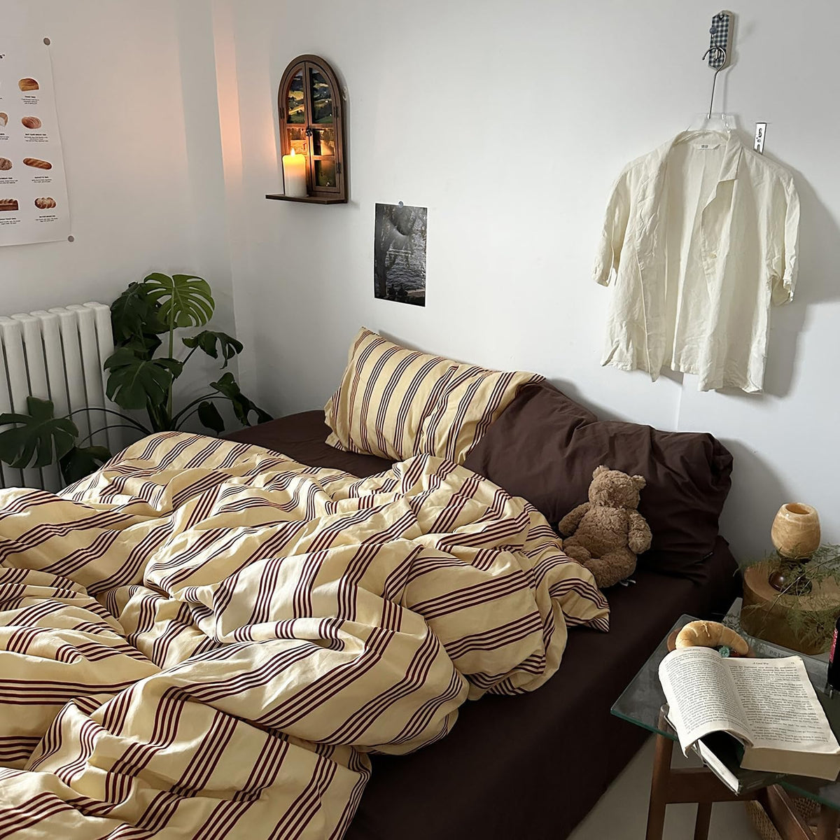 mixinni retro striped duvet cover set queen, side view