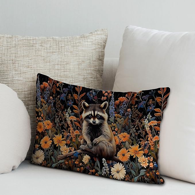 Moody Floral Raccoon Pillow Covers 12x20, Gifts - Image 3