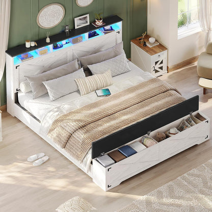 hasuit queen size bed frame with storage ottoman, front angle view