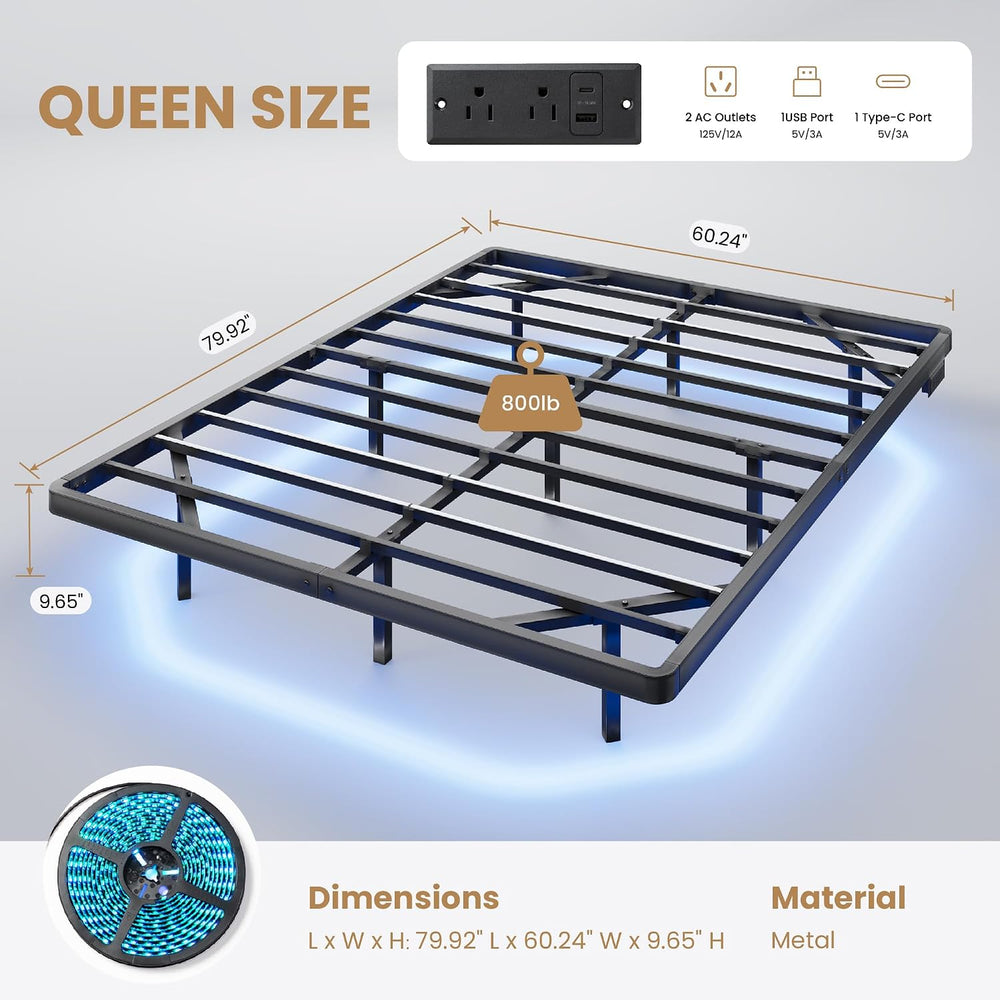 SHA CERLIN Queen Size Floating Bed Frame with Smart LED Lights, Black