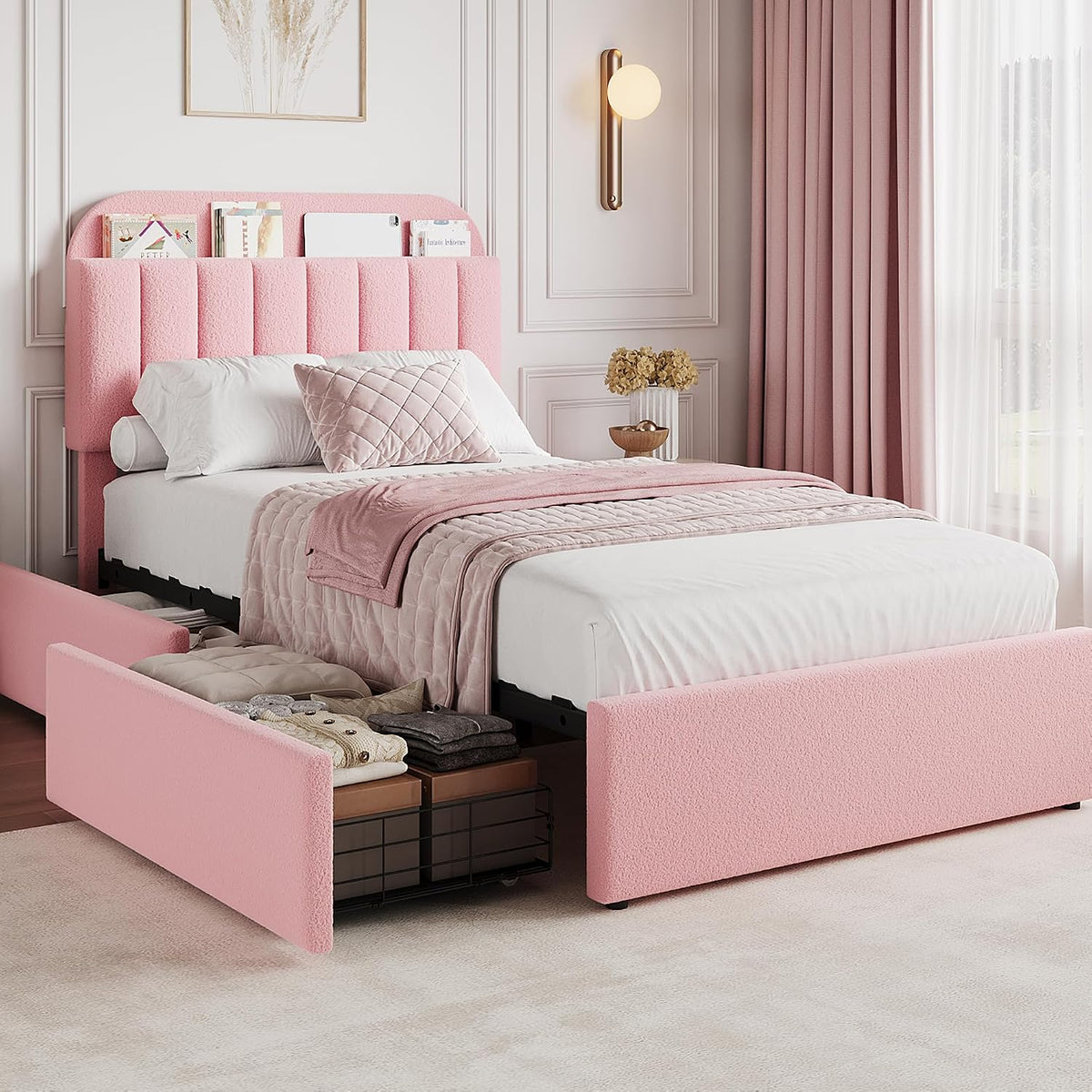 garveehome twin bed frame, platform bed with storage, main product view