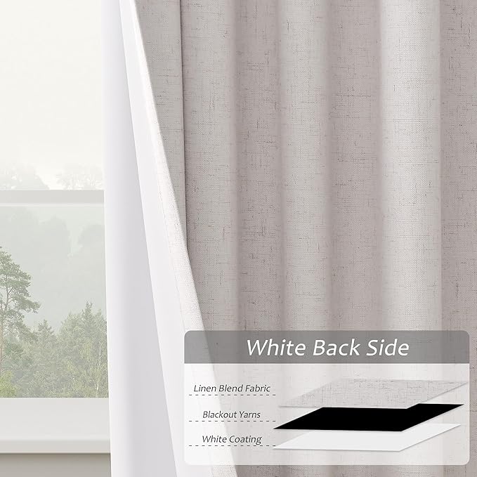 Champagne 100% Blackout Pinch Pleated Linen Curtains 108 Inches Long - Image 5