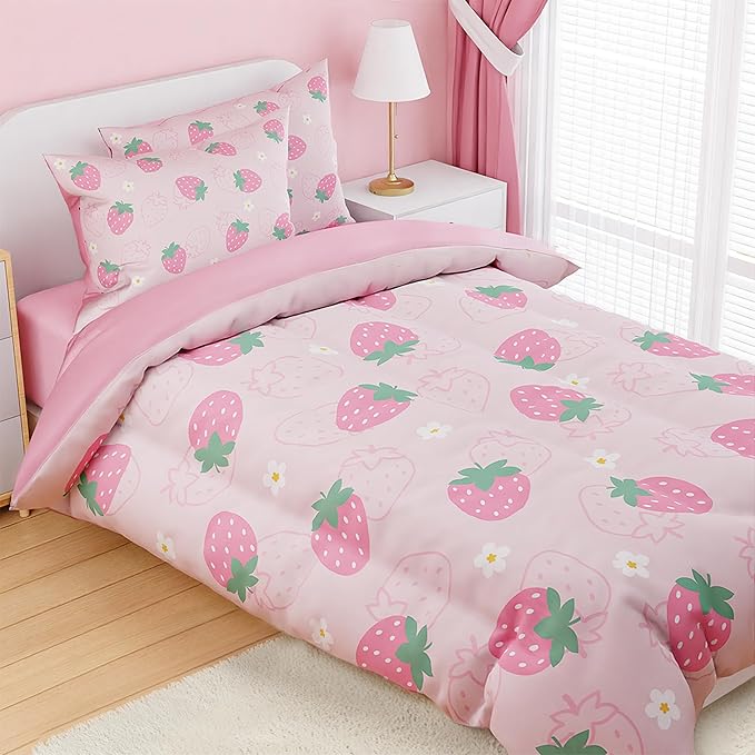SANDJEST Strawberry Comforter Set Full Size 98x86in - Image 5