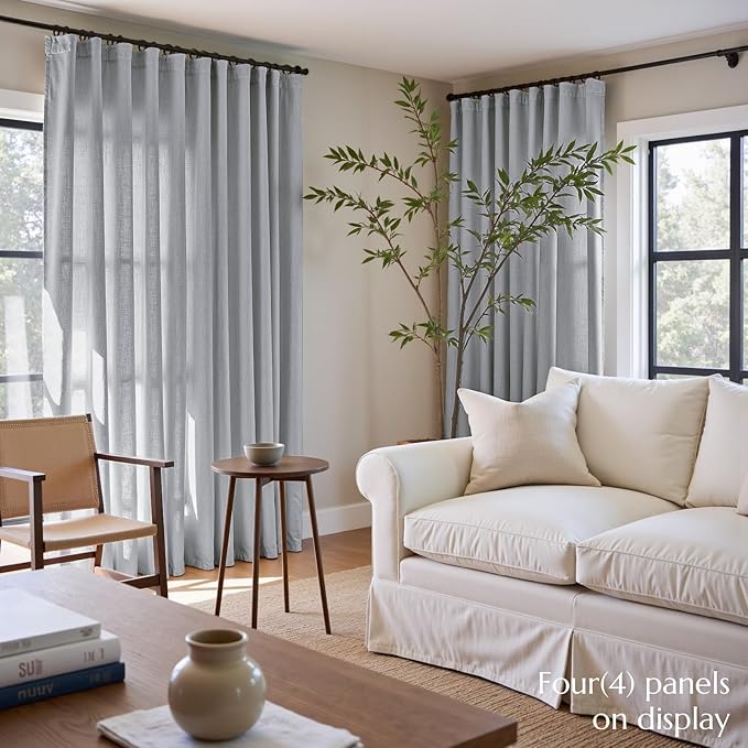 jinchan Grey Linen Blend Curtains 96 inch Length 2 Panels - Image 3