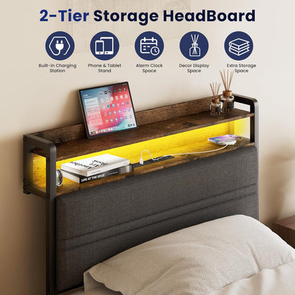 grusign twin bed frame with led light storage, close-up detail