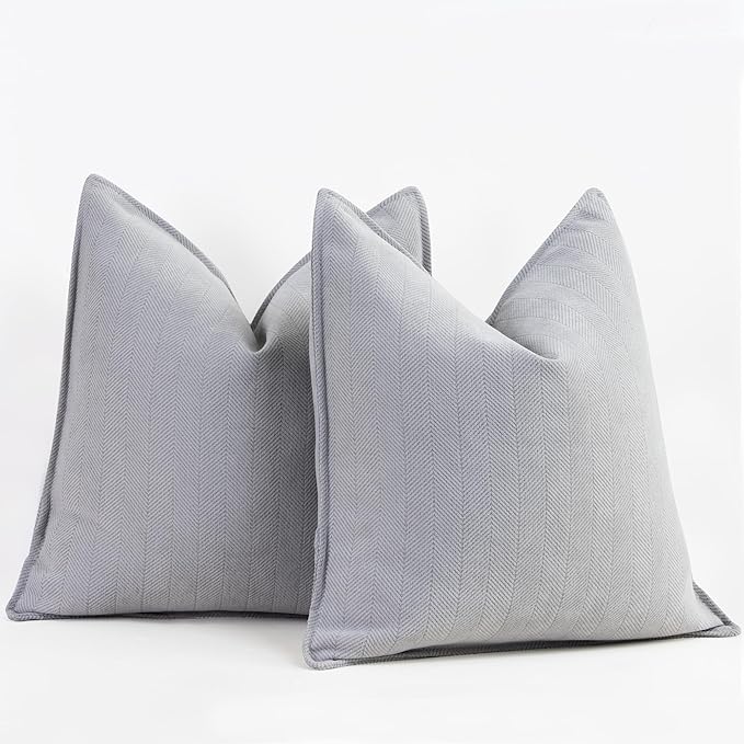 ZWJD Light Gray Pillow Covers 16x16 Set of 2 Chenille Throw Pillow Covers by ZWJD