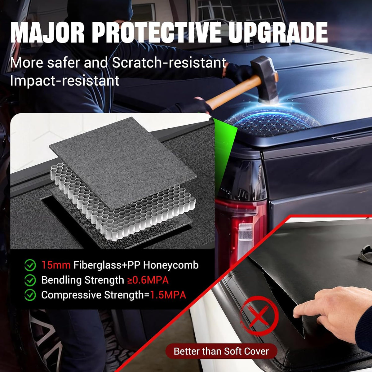 hard tri-fold truck bed cover for 2016-2026 tacoma, side view
