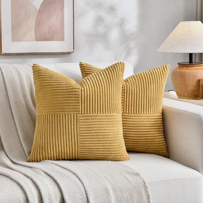 Fancy Homi 2 Packs Mustard Yellow Samll Decorative Throw Pillow Covers 12x12 - Image 5