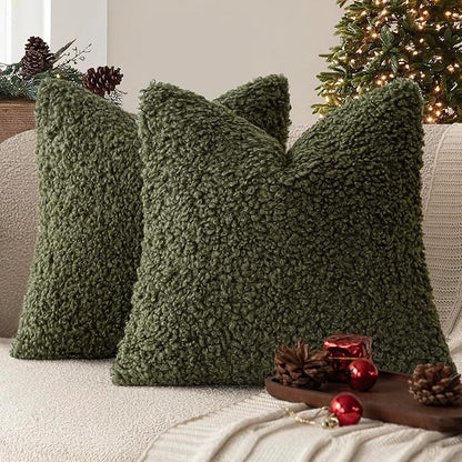 Foindtower 2 Pieces 26x26 Inch Olive Green, Faux Fur Throw Pillow Cover Accent by Foindtower