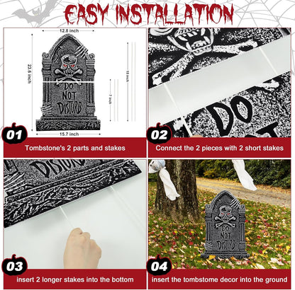 24" Extra Large Tombstones for Graveyard Halloween Decorations Outdoor 6pcs