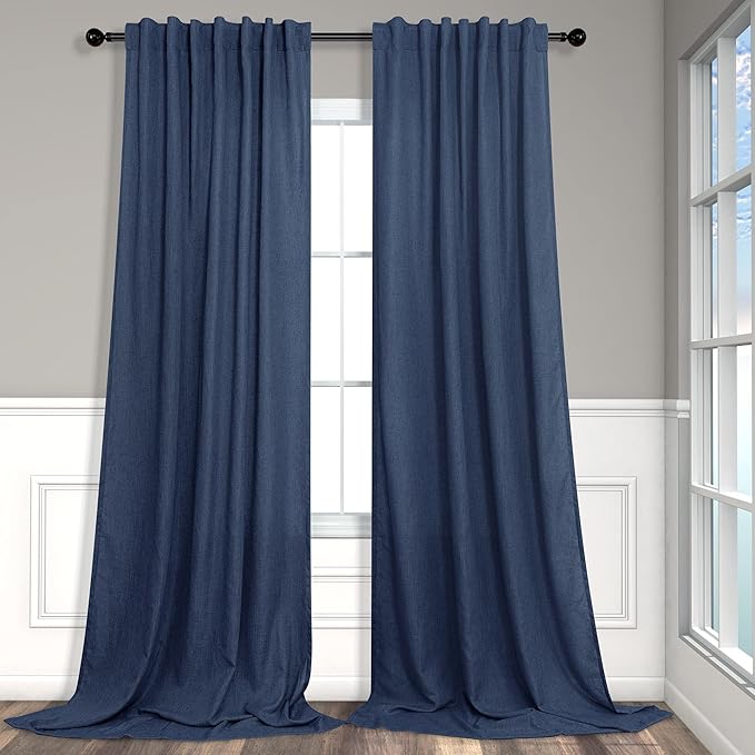 Navy Curtains 96 Inches Long for Kids Room 2 Panel Back Tab Pocket Drape Soft by Pitalk