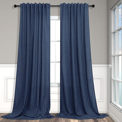 Navy Curtains 96 Inches Long for Kids Room 2 Panel Back Tab Pocket Drape Soft by Pitalk