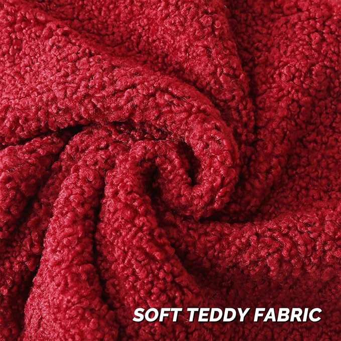 FUTEI Christmas Maroon Red Throw Pillow Covers 24x24 Inch Set of 2, Furry Faux - Image 2
