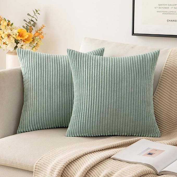 MIULEE Pack of 2 Corduroy Pillow Covers Super Soft Throw Pillow Covers Striped by MIULEE