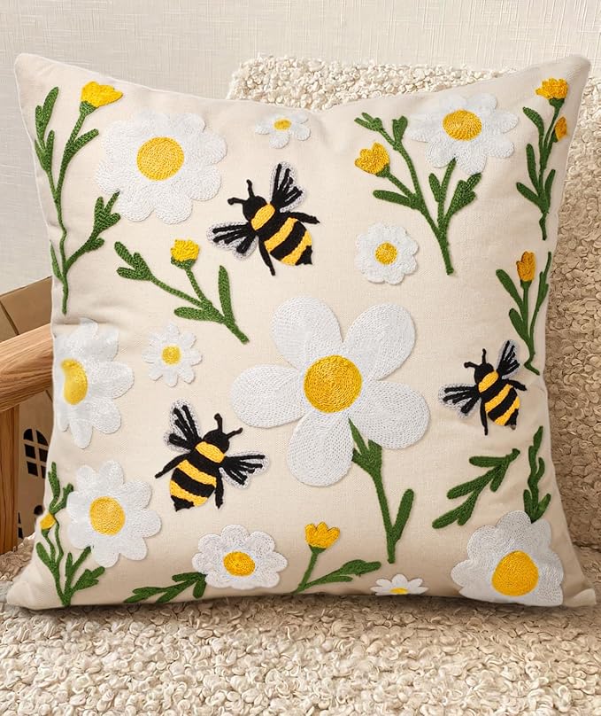 Embroidered Throw Pillow Covers 18x18 Inch by Kokaaee