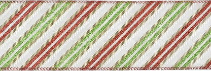 MEEDEE Red and Green Diagonal Striped Ribbon 2.5 Inch White Satin - Image 8