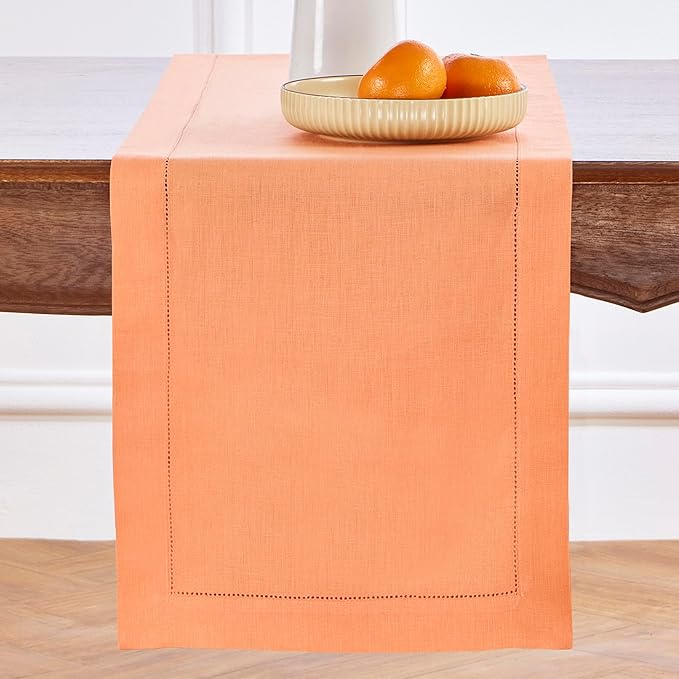 Solino Home Linen Coral Hemstitch Table Runner 60 Inches by SolinoHome