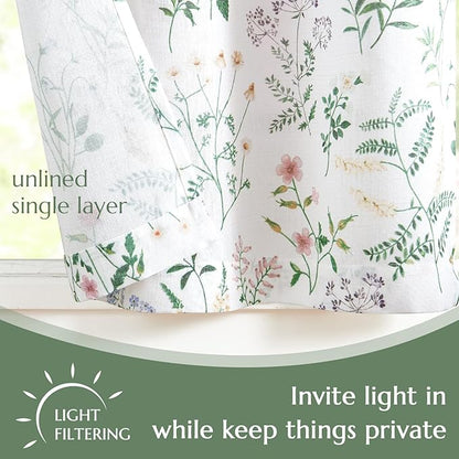 jinchan Spring Floral Kitchen Curtains Over Sink Farmhouse Linen Tier Curtains - Image 3
