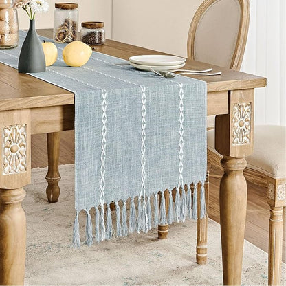 ZeeMart Farmhouse Braided Striped Table Runner, Rustic Blue Table Runners 90 - Image 2