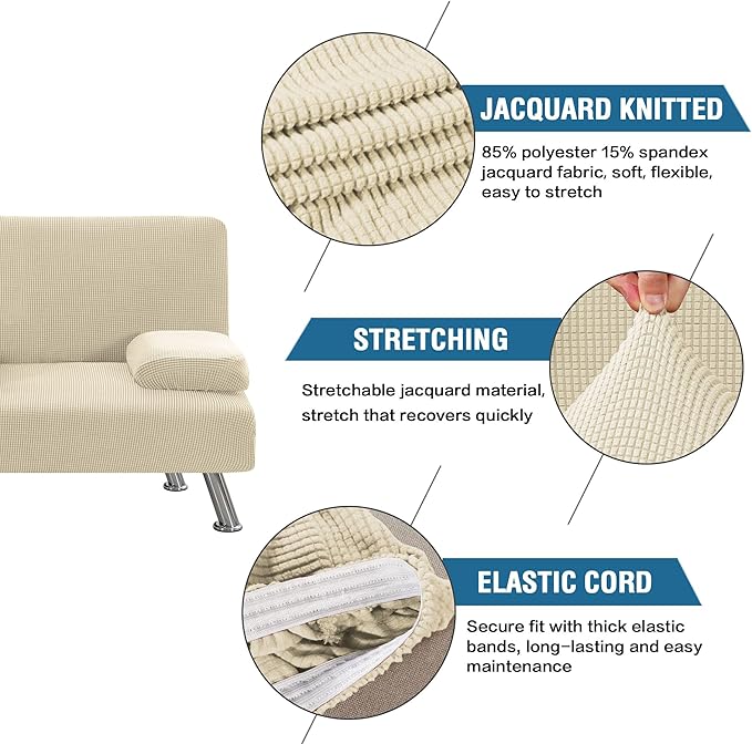 H.VERSAILTEX 4 Pieces Stretch Futon Covers Sofa Bed Slipcover - Image 4