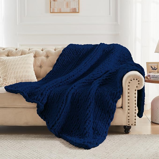 Carriediosa Chunky Knit Throw Blanket 50" X 60", 100% Hand Made Large Chenille - Image 6