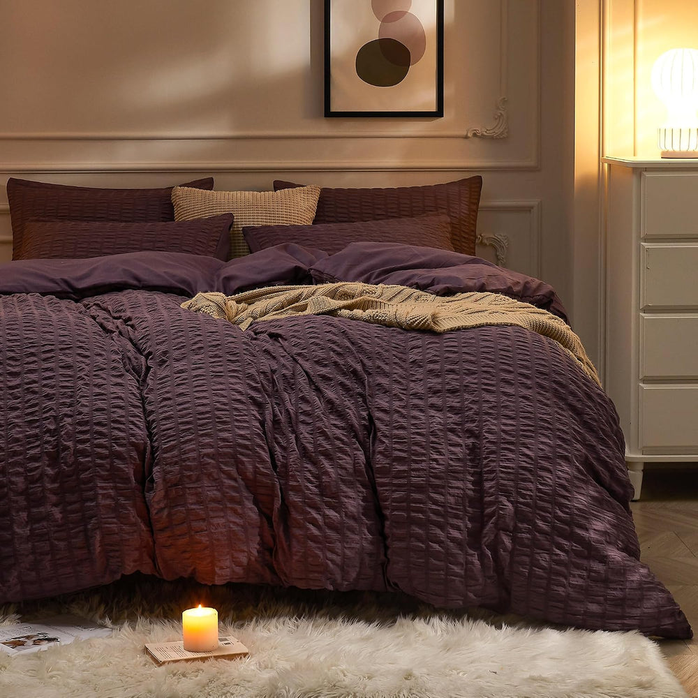 JELLYMONI Purple Seersucker Duvet Cover Set Full Size