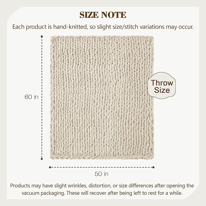 Carriediosa Chunky Knit Throw Blanket 50" X 60", 100% Hand Made Large Chenille - Image 3