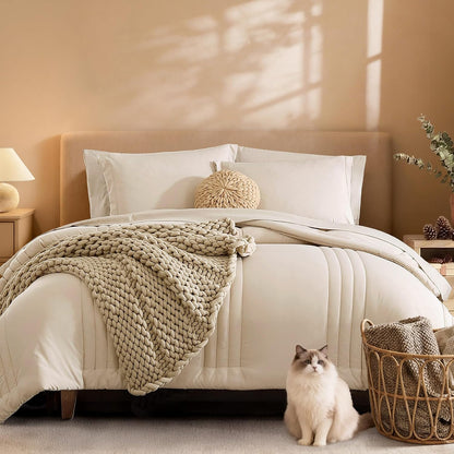 full size comforter sets-7 pieces beige soft bed, main product view
