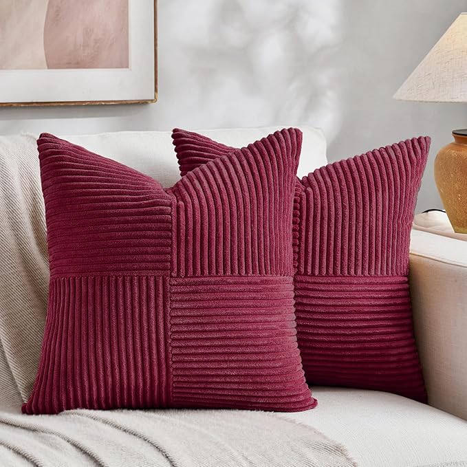 Fancy Homi 2 Packs Burgundy Samll Decorative Throw Pillow Covers 12x12 Inch by Fancy+Homi