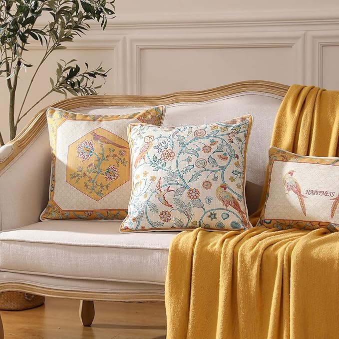 patdrea Design Yellow Linen Throw Pillow Covers Pack of 4, French Square Lumbar - Image 3