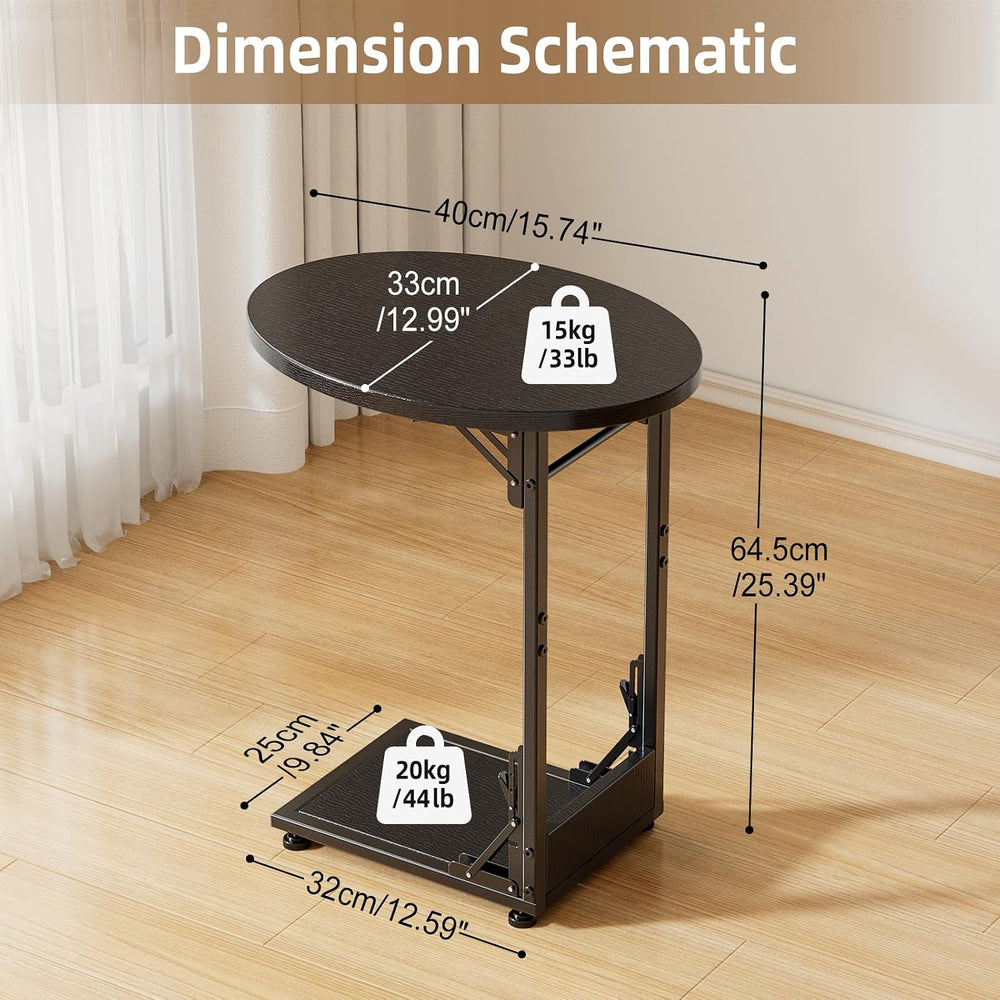 Elbourn Folding Side Table End Couch Tables, C-Shaped TV Stand for Sofa