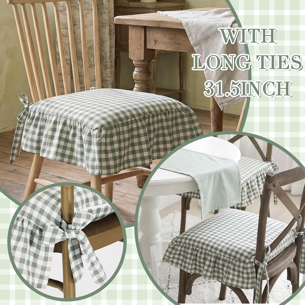 4 Pack Sage Green Ruffled Chair Cushion Cover 17.5x17.5 in