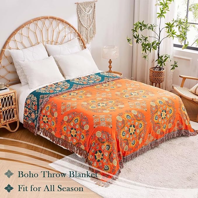 Boho Throw Blanket, 100% Cotton Ultra Soft Luxury Throw Rustic Quilt, All - Image 5