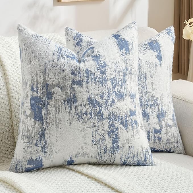 FUTEI Blue White Decorative Throw Pillow Covers 22x22 Inch Set of 2, Soft Faux by FUTEI