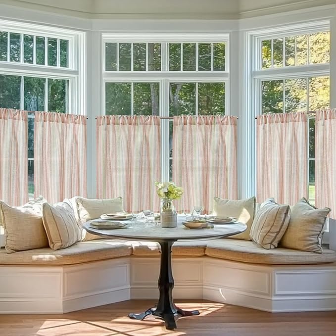 jinchan Striped Linen Kitchen Curtains 30 Inches Christmas Tier Curtains - Image 3