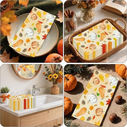 100 PCS Fall Paper Napkins 3-Ply, Disposable Pumpkin Maple Leaves Bathroom - Image 7