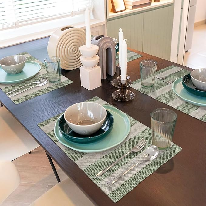 Sage Green Polka Dot Placemats Set of 4, Boho Striped Decorative Table Mat 12 x - Image 7