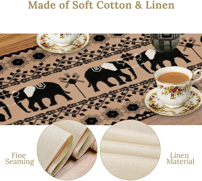 Abstract African Tribe Table Runner Elephant Animals Folk Graphic Art - Image 4