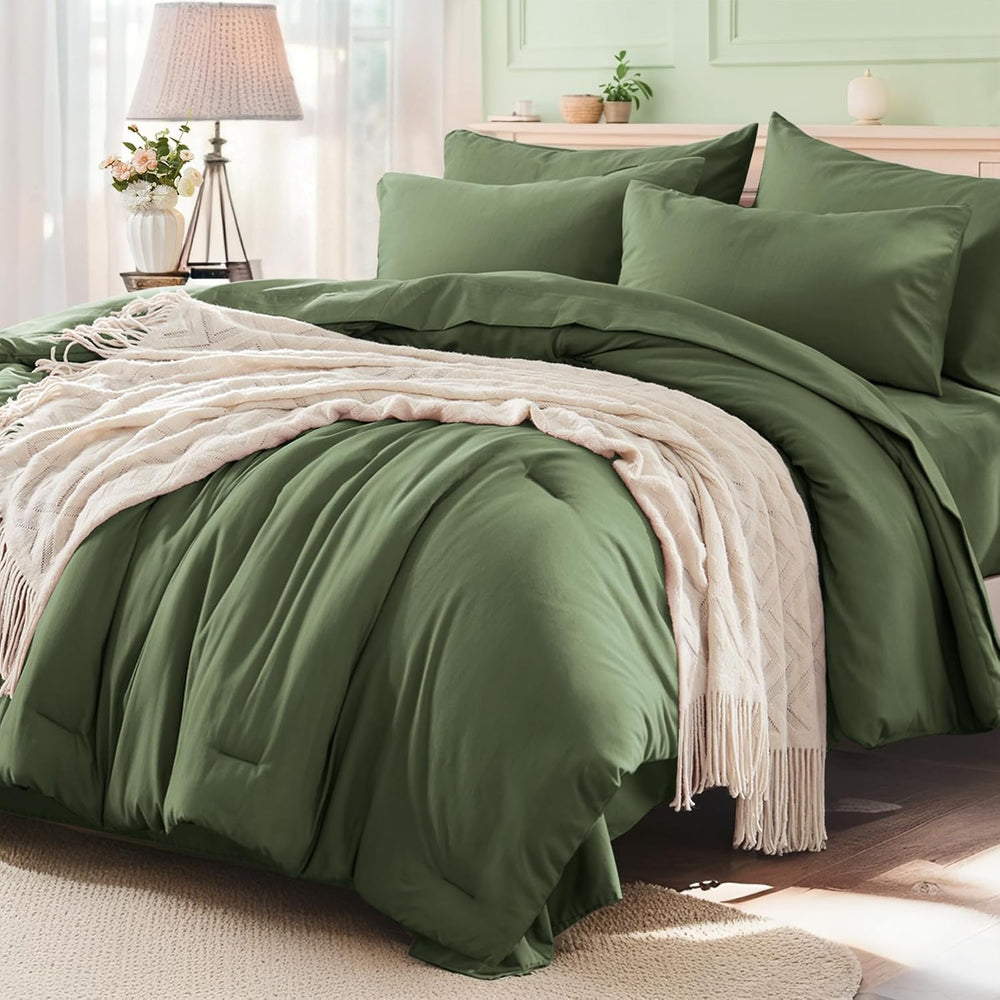 Anluoer Queen Comforter Set 7 Piece, Soft Bed in a Bag Queen Bedding Sets